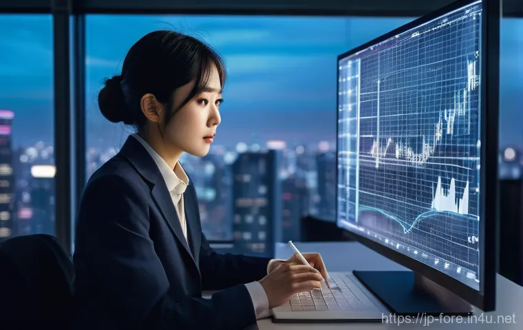 외환관리사와 신입사원 성공 비결 - **Prompt:** A dynamic, slightly futuristic office scene featuring a young Japanese professional (ear...