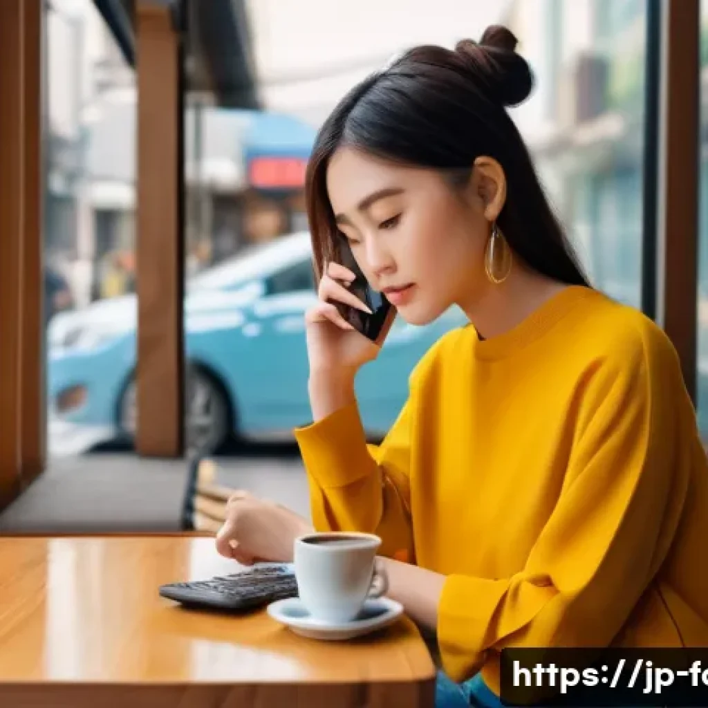 외환관리사와 외환 시장 연구 보고서 - A young woman, styled to resemble a social media influencer, sits thoughtfully at a stylish cafe tab...