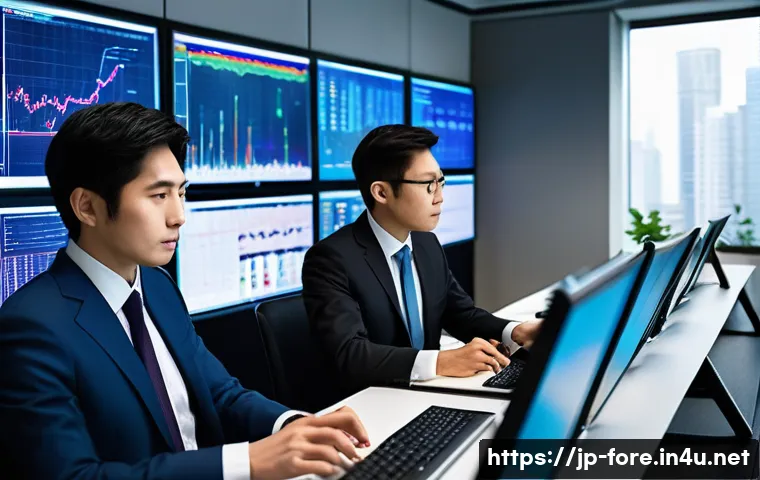 외환관리사와 내부 통제 사례 - A modern Japanese corporate office setting where a diverse team of professionals in business attire ...