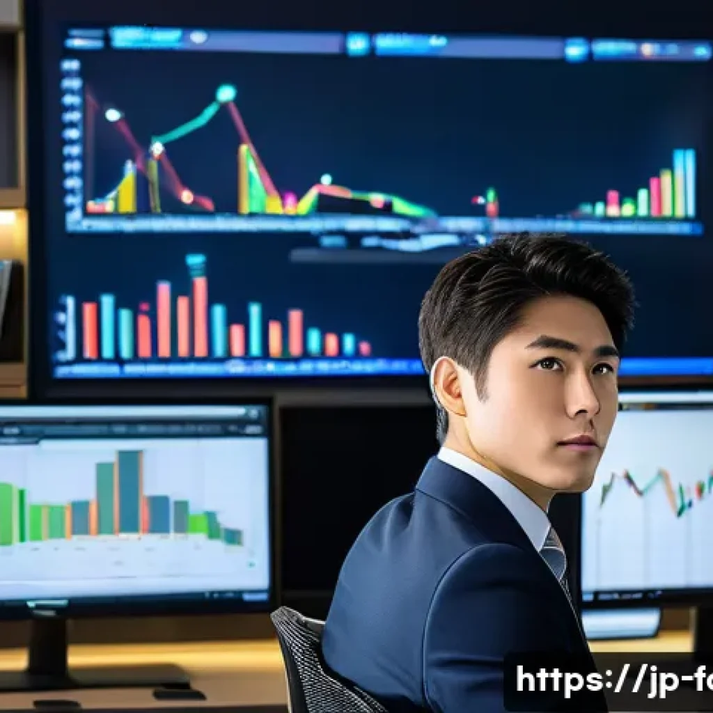외환관리사 자격증과 MBA 병행 - A professional Japanese office environment showing a confident young Japanese man in business attire...