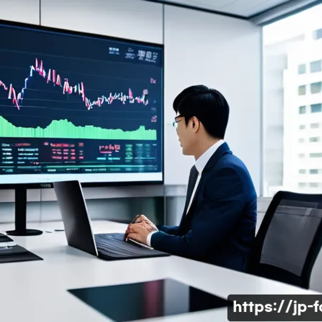 외환관리사와 외환 거래 위험 관리 - A modern Japanese office scene with a diverse team of professionals analyzing global currency exchan...