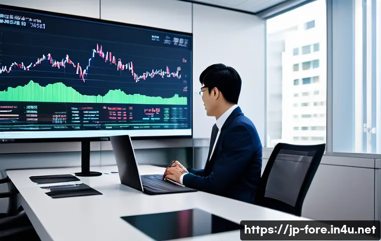 외환관리사와 외환 거래 위험 관리 - A modern Japanese office scene with a diverse team of professionals analyzing global currency exchan...