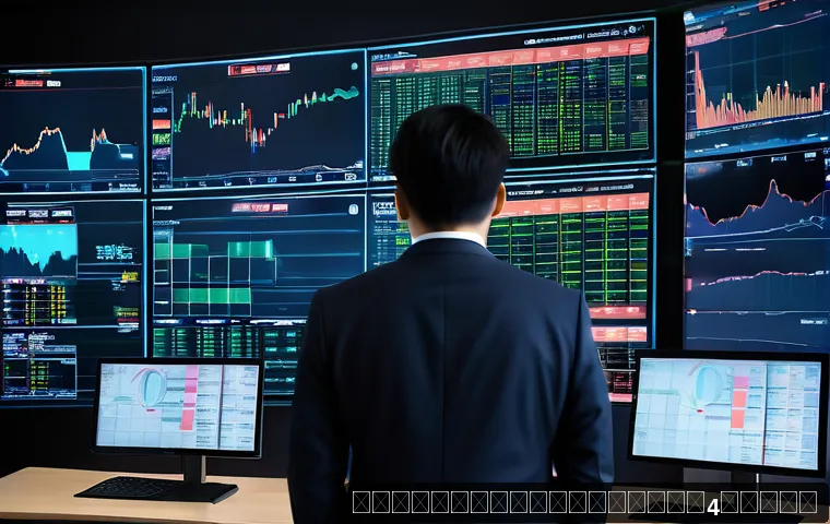 외환관리사와 외환 마케팅 전략 - A sleek, modern digital trading room with multiple large screens displaying real-time foreign exchan...