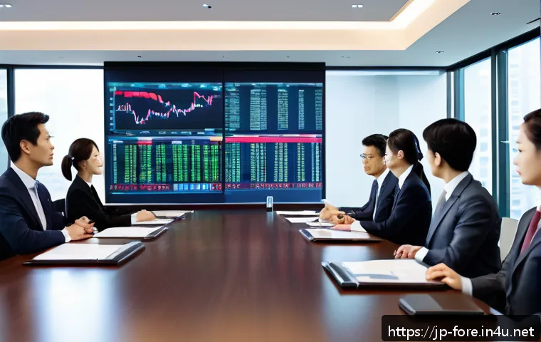 외환관리사와 외환 교육 사례 연구 - A modern Japanese corporate finance office scene showing a diverse team of professionals in business...