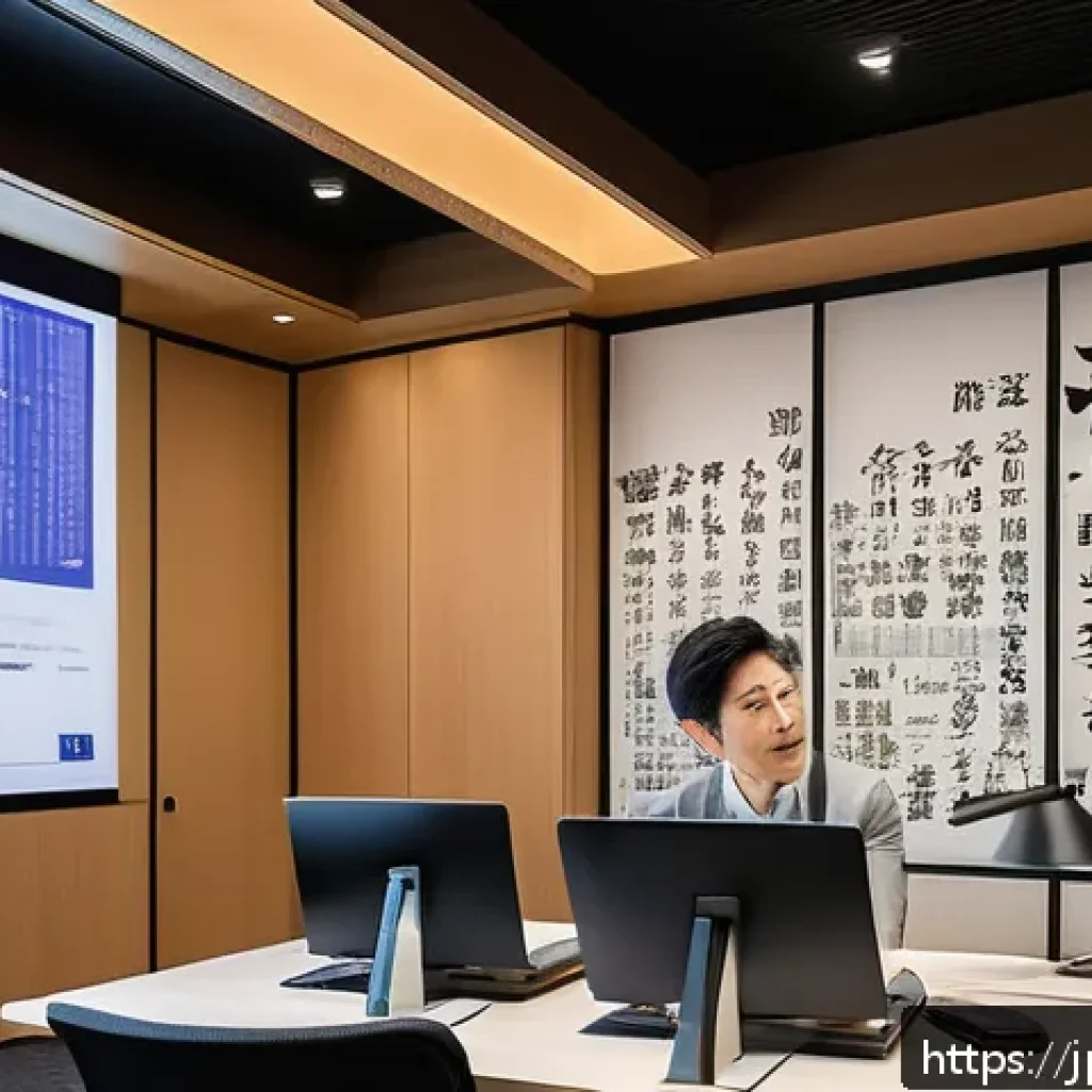 외환관리사와 외환 보안 관리 - A modern Japanese office environment with diverse professionals engaged in a cybersecurity training ...