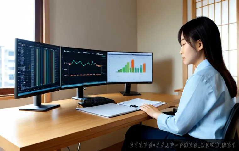 외환관리사 업무 스트레스 관리법 - Photorealistic Japanese foreign exchange professional in a calm modern office, seated at a clean des...